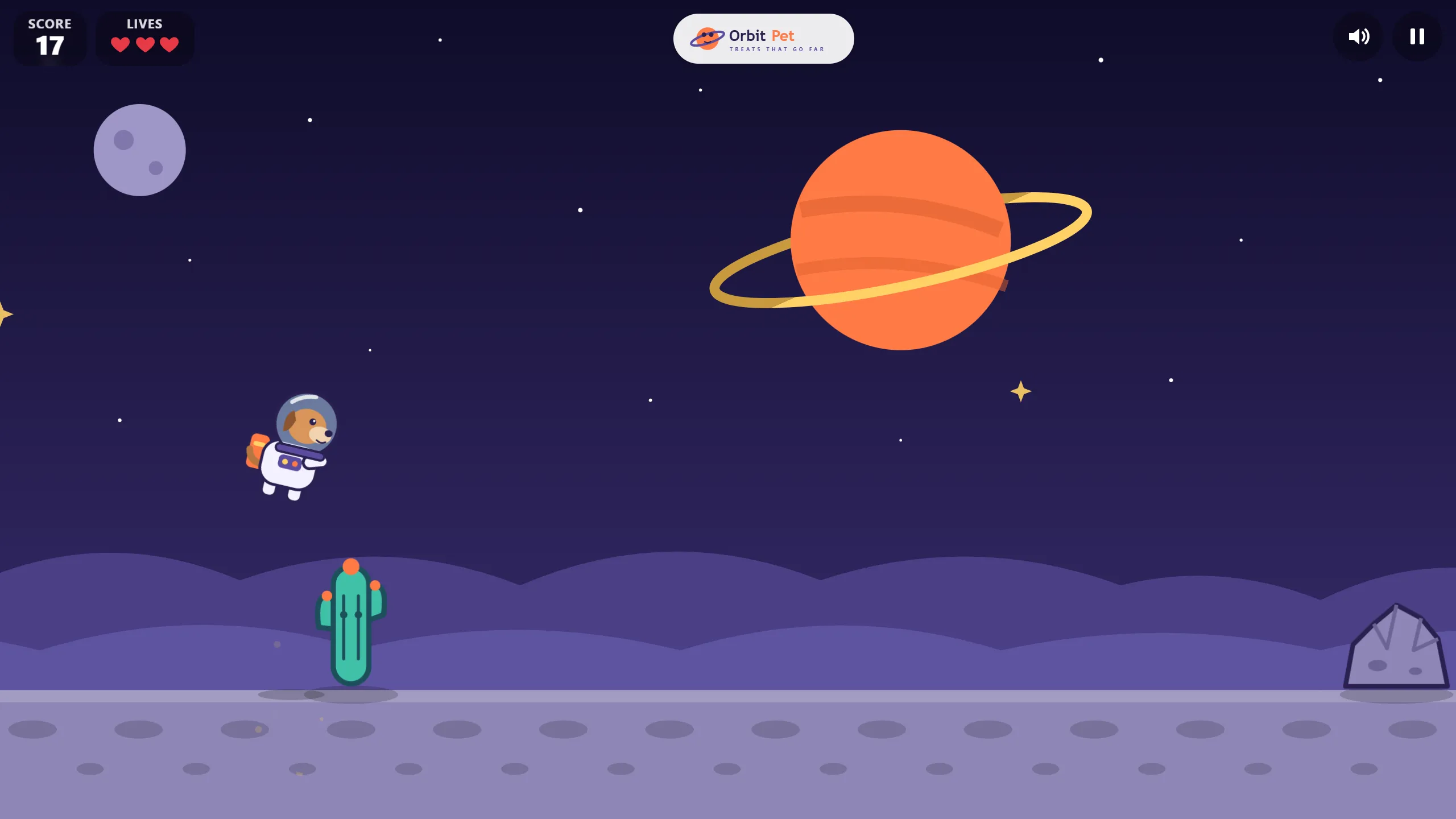 Astro Pup branded runner game on desktop
